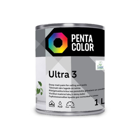 Dispersiniai dažai Pentacolor Ultra 3, balta, 1 l