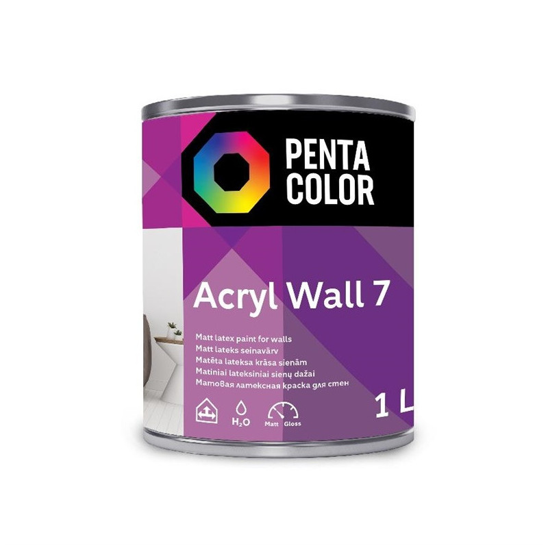 Dispersiniai dažai Pentacolor Acryl 7, balti, 1 l