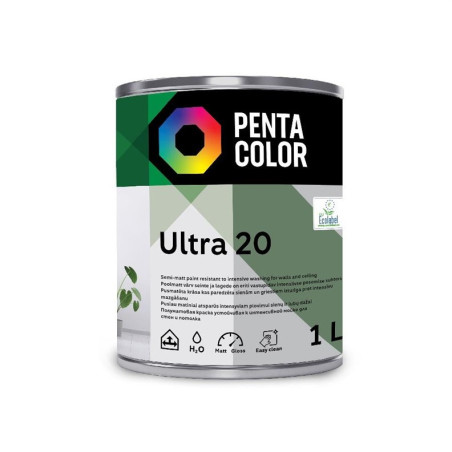 Dispersiniai dažai Pentacolor Ultra 20, balta, 1 l