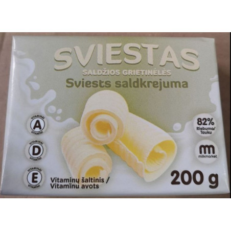 Saldžios grietinėlės sviestas, 82%, 200 g