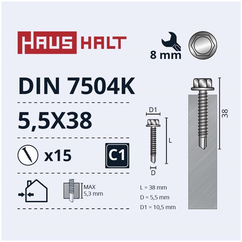 Savisriegiai Haushalt, DIN 7504K, 5,5 x 38 mm, 15 vnt.