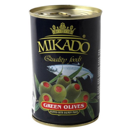 Žaliosios alyvuogės MIKADO, su lašišų įdaru, 300 g