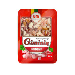 Šaltai rūkytos šoninės kubeliai  GIMINIŲ, aukšč.rūšis, 150 g