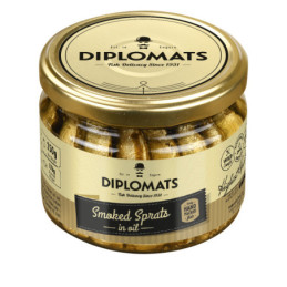 Rūkyti šprotai aliejuje DIPLOMATS, stiklo pakuotė, 250 g