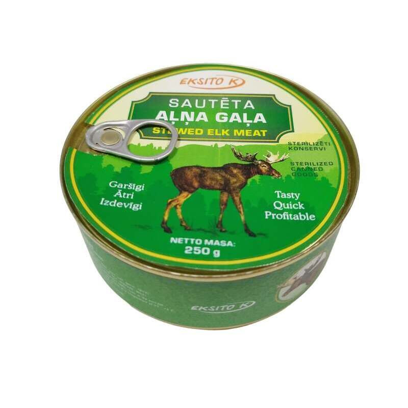 Konservuota troškinta briedžio mėsa, sterilizuota, 250 g