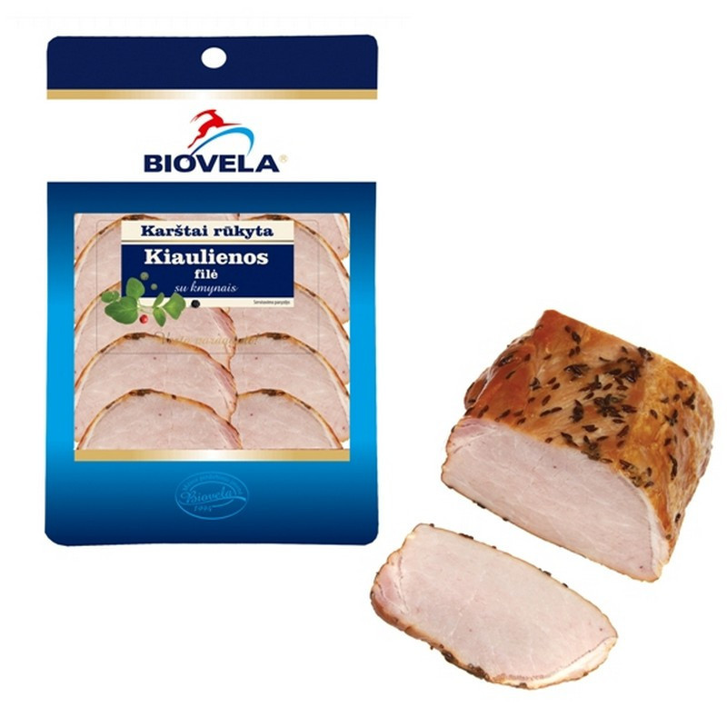 K.r. kiaulienos filė BIOVELA su kmynais, pjaust., I r., 90 g