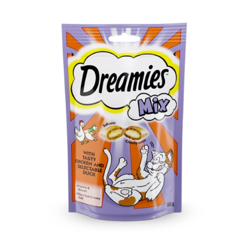 Skanėstai katėms DREAMIES su antiena ir vištiena, 60g