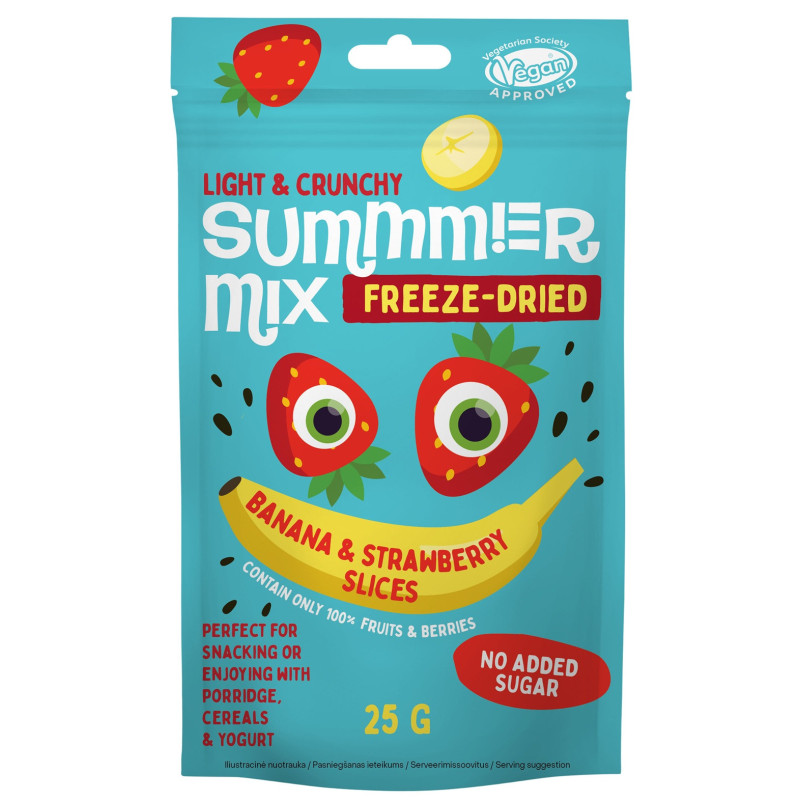 Šaltyje džiovinti bananai ir braškės SUMMMER, 25 g