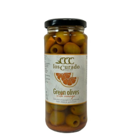 Žaliosios alyvuogės be kaul. LOS CURADO su apelsinais, 360 g