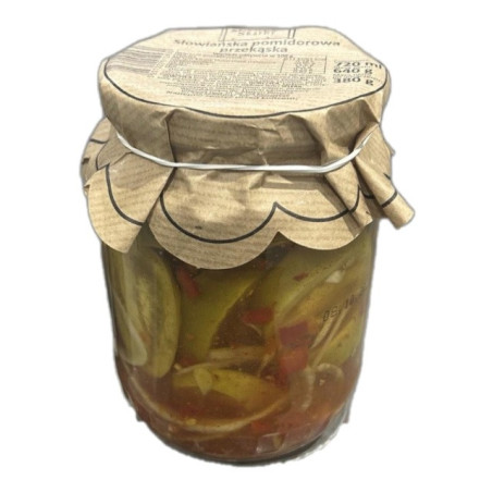 Marinuoti pomidorai, pjaustyti, su ciberžole, 640 g