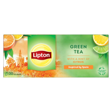 Žalioji arbata LIPTON, citrusinių vaisių sk., 20 vnt., 26 g
