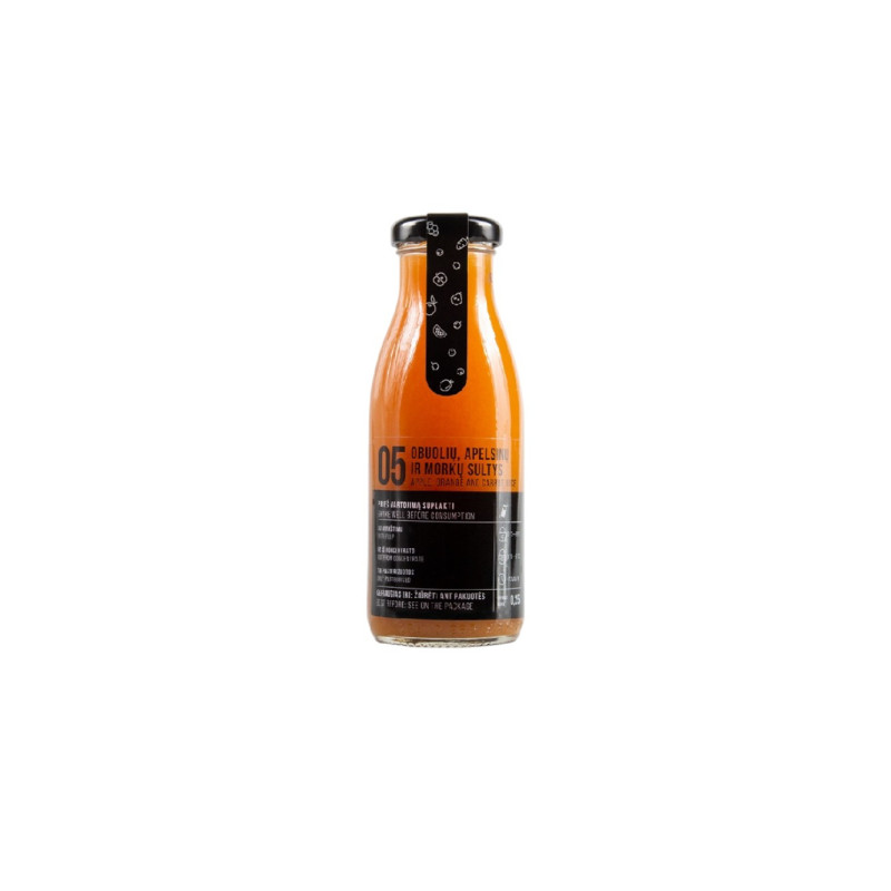 Obuolių,  apelsinų  ir  morkų  sultys, 250 ml