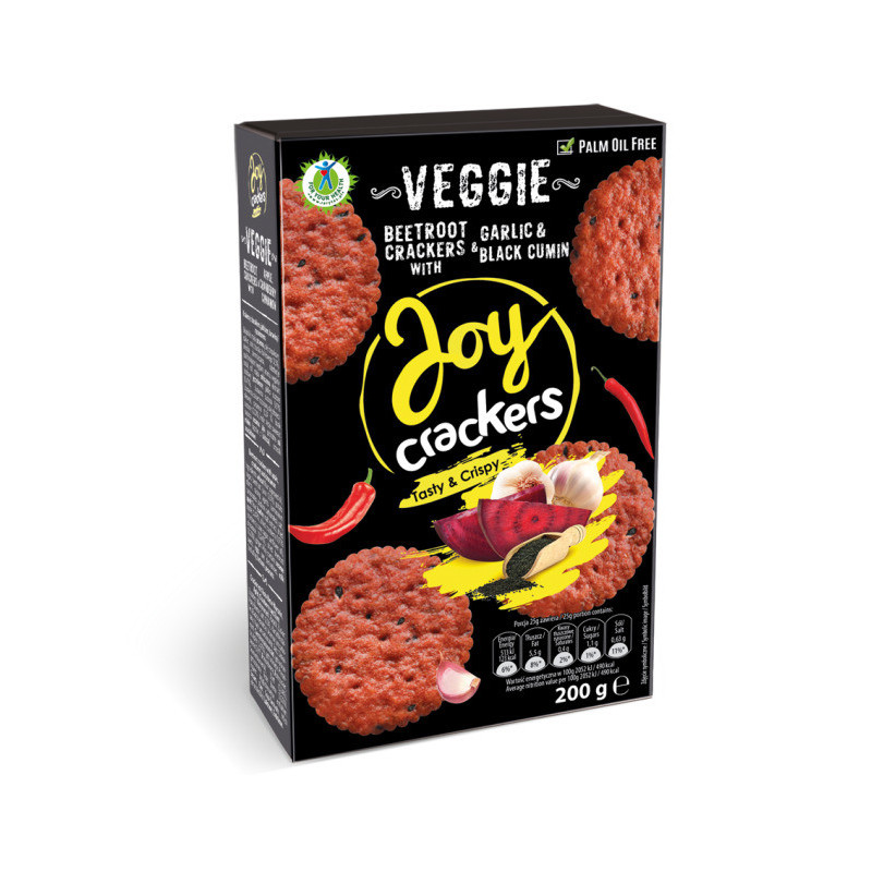 Krekeriai JOY su burokėliais, česnaku ir kmynais, 200 g