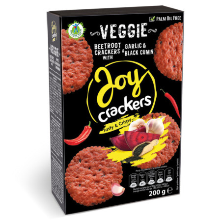 Krekeriai JOY su burokėliais, česnaku ir kmynais, 200 g