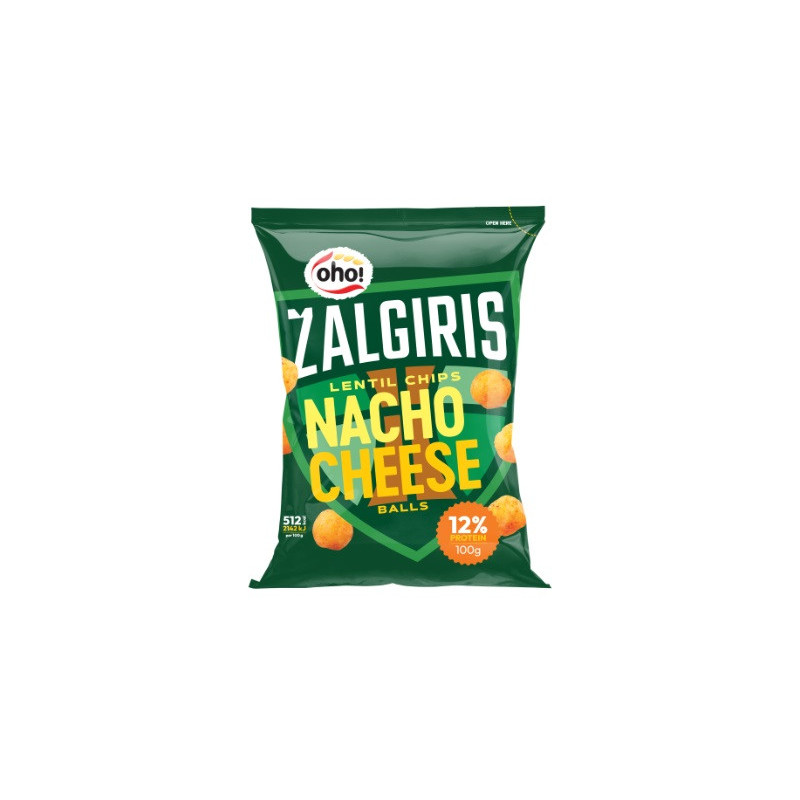 Lęšių traškučiai OHO Žalgiris Nacho cheese balls, 100g