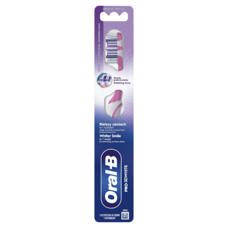 Dantų šepetėlis ORAL-B Pro-3DWhite, Whitening Clean, Medium, balti šereliai,1 vnt