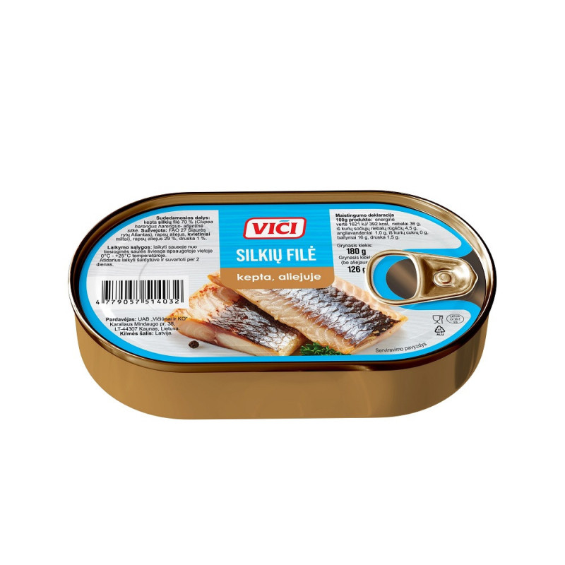Kepta silkių filė aliejuje VIČI, 180g/126g