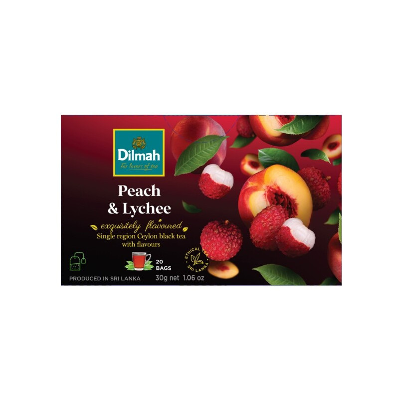 Juodoji arbata DILMAH, persikų, ličių sk., 20 vnt., 30 g