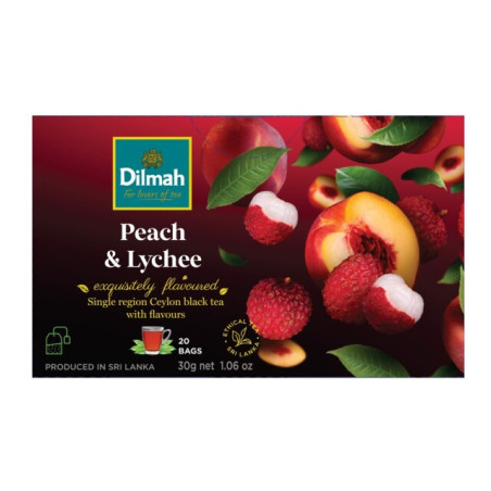 Juodoji arbata DILMAH, persikų, ličių sk., 20 vnt., 30 g