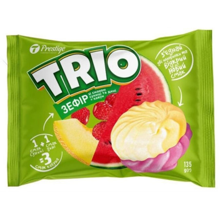 Zefyrai Trio melionų ir žemuogių skonio, 50 g