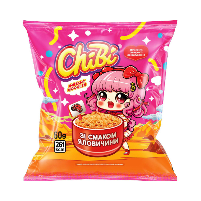 Gr. paruoš. makaronai CHIBI jautienos skonio, 60 g