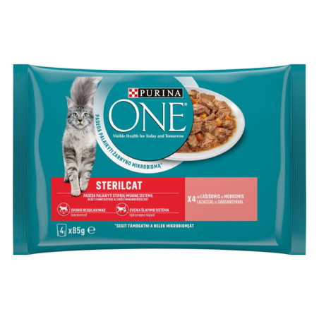 Konservuotas sterilizuotų kačių ėdalas su lašiša ONE, 4x85 g