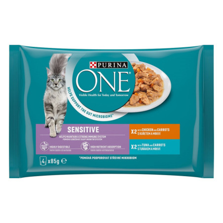 Konserv. steril. kačių ėdalas ONE SENSITIVE su višt. ir tunu, 4x85g