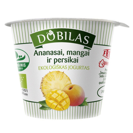 Ekologiškas jogurtas DOBILAS su anan., mang., persk., 125 g