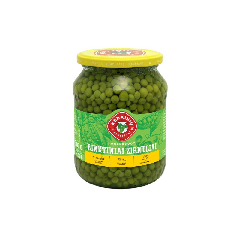 Konservuoti ŽALIEJI ŽIRNELIAI RINKTINIAI, 690 g