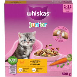 Sausas ėdalas katėms WHISKAS, su vištiena, Junior, 800 g