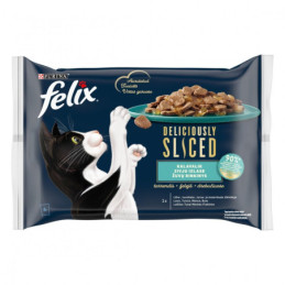 Kons. kačių ėdalas FELIX DELICIOUSLY SLICED žuvis drebuč., 4x80 g