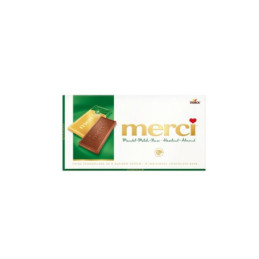 Pieninis šokoladas MERCI su lazdynų ir migdolų rieš., 100 g
