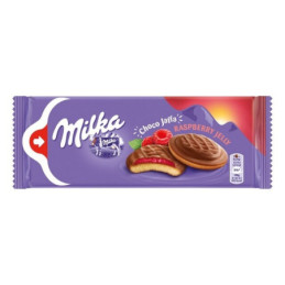 Sausainiai MILKA CHOCO JAFFA su aviečių skonio įdaru, 147 g