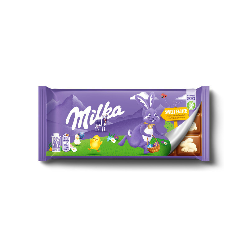 Pieninis šokoladas MILKA EASTER su baltuoju šokoladu, 92 g