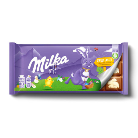 Pieninis šokoladas MILKA EASTER su baltuoju šokoladu, 92 g