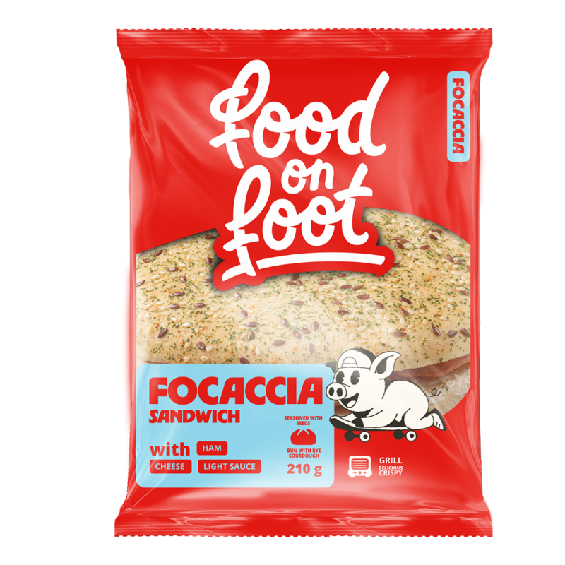 Sumuštinis su kumpiu, sūriu ir švelniu padažu FOCACCIA, 210 g