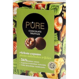 Tamsaus šokolado triufeliai PURE su lazd/r. ir trašk/biskv. kr.įd. 148 g