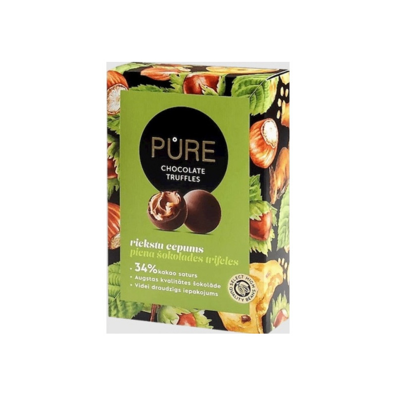 Tamsaus šokolado triufeliai PURE su lazd/r. ir trašk/biskv. kr.įd. 148 g