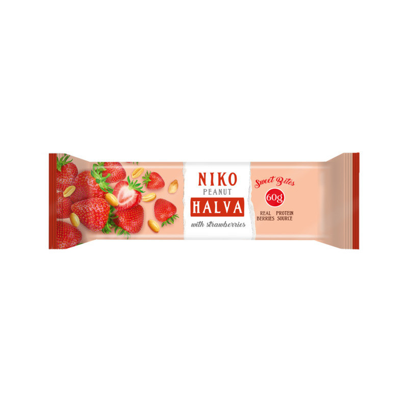 Žemės riešutų chalva NIKO su braškėmis, 60 g
