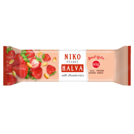 Žemės riešutų chalva NIKO su braškėmis, 60 g