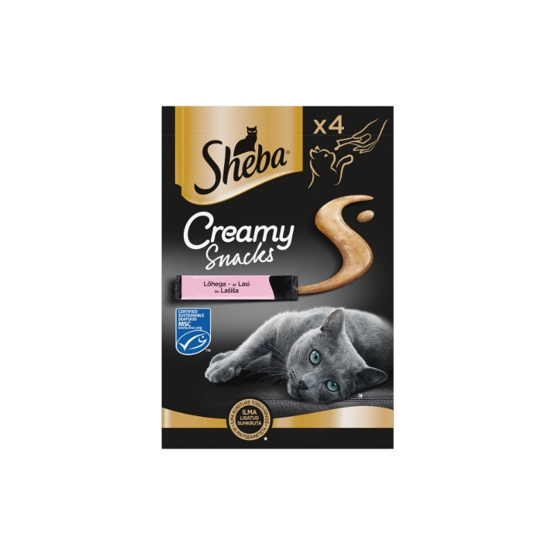 Kreminiai skanėstai  katėms SHEBA, su lašiša, 4 x 12 g