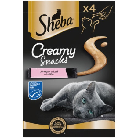 Kreminiai skanėstai  katėms SHEBA, su lašiša, 4 x 12 g