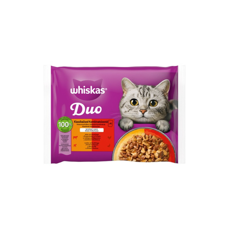 Kons. kačių ėdalas WHISKAS Pouch Tasty Duo Classic, 4X85 g