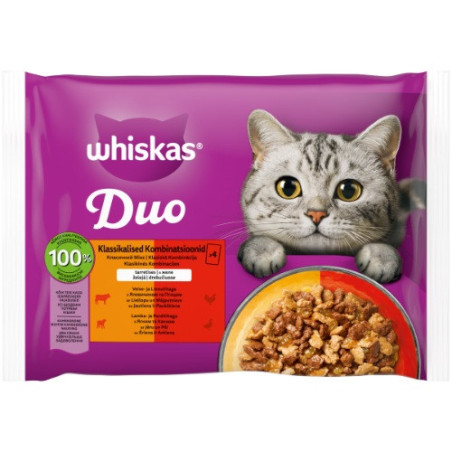 Kons. kačių ėdalas WHISKAS Pouch Tasty Duo Classic, 4X85 g
