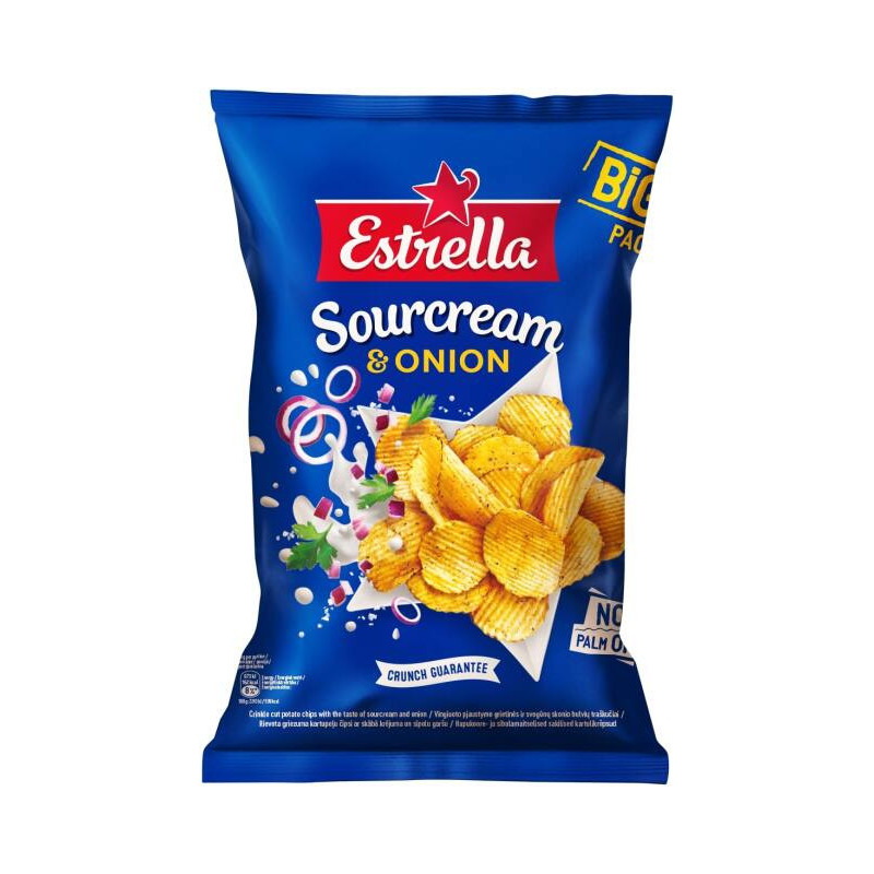 Bulvių traškučiai ESTRELLA, grietinės ir svogūnų sk., 180 g