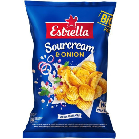 Bulvių traškučiai ESTRELLA, grietinės ir svogūnų sk., 180 g