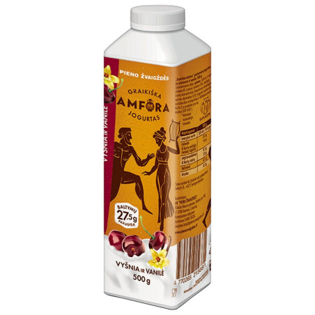 Ger. jogurtas su vyšn. ir vanile GRAIKIŠKA AMFORA, 2.4 %, 500 g