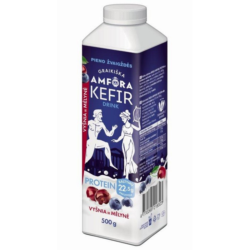 Kefyro gėrimas GRAIKIŠKA AMFORA PROTEIN, vyšn. ir mėl. sk., 1.8 %, 500 g