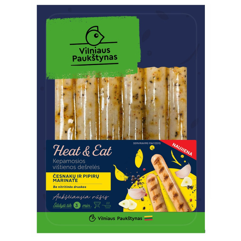 Virtos kep.vištienos dešrelės  česnakų/pipirų marinate Ar, 275g