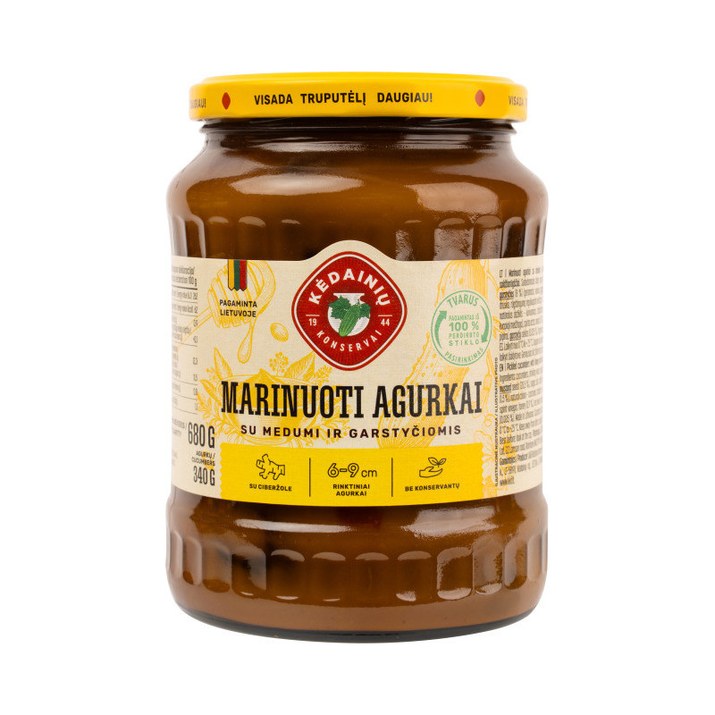 Agurkai KĖDAINIŲ,marinuoti su medumi ir garstyčiomis, 720 ml